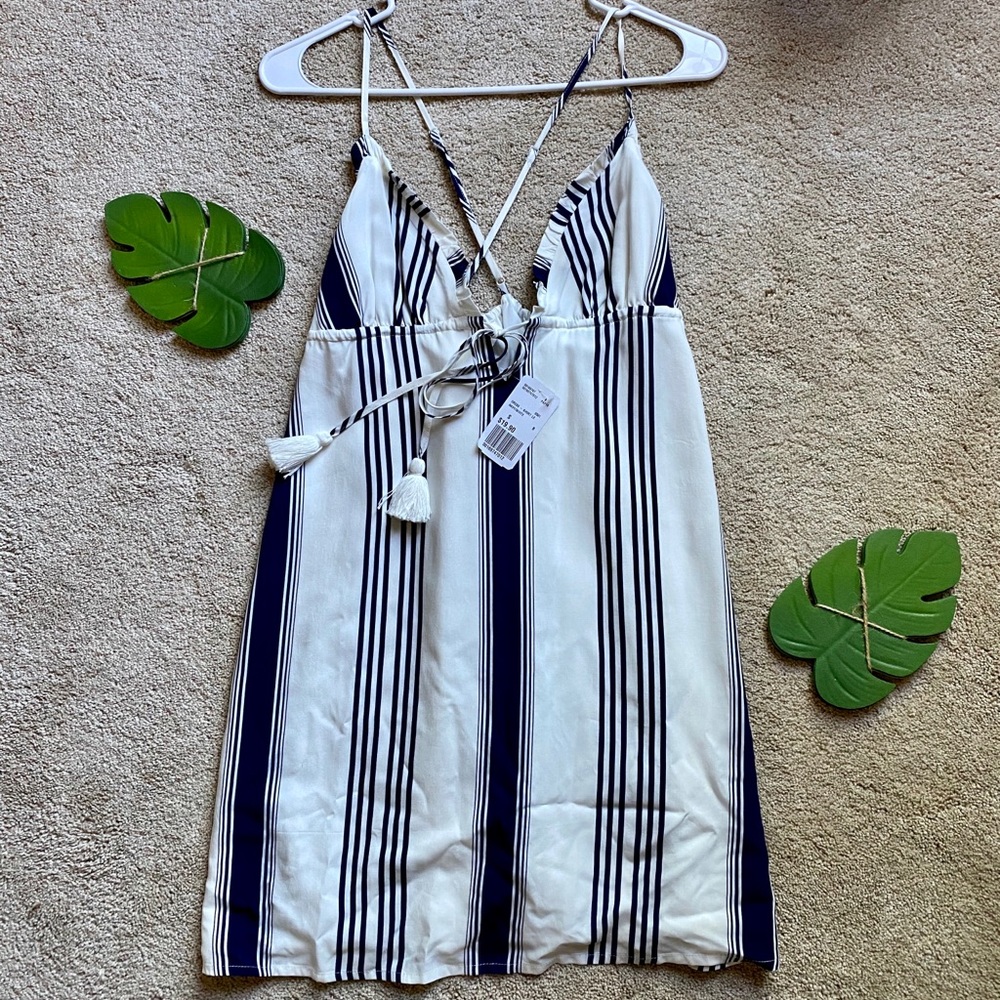 Navy and white striped dress